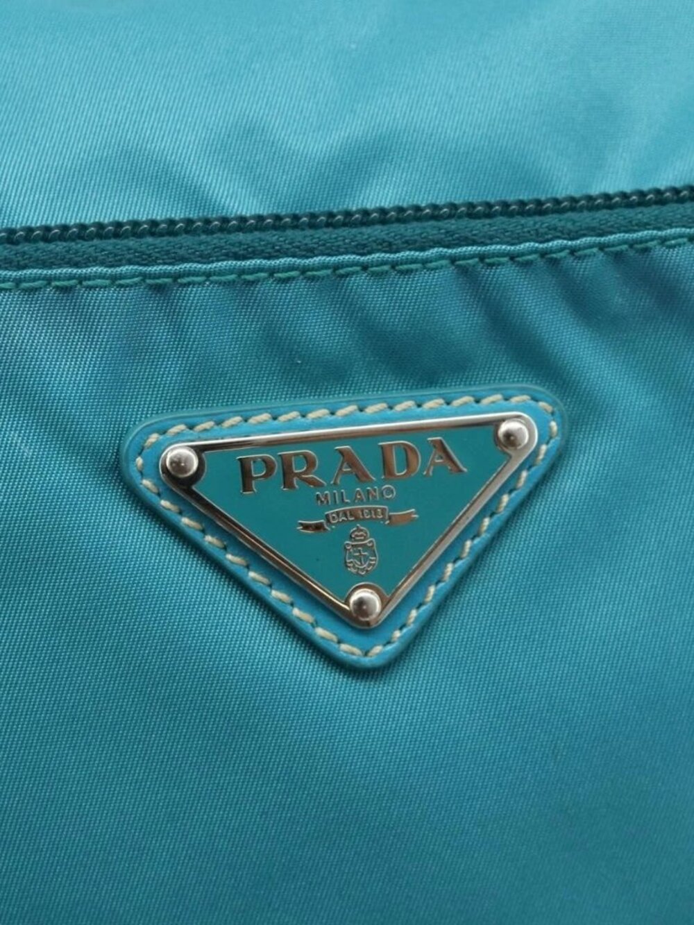 PRADA Shoulder Bag Nylon Turquoise Blue Silver Auth 177218A - Picture 12 of 16